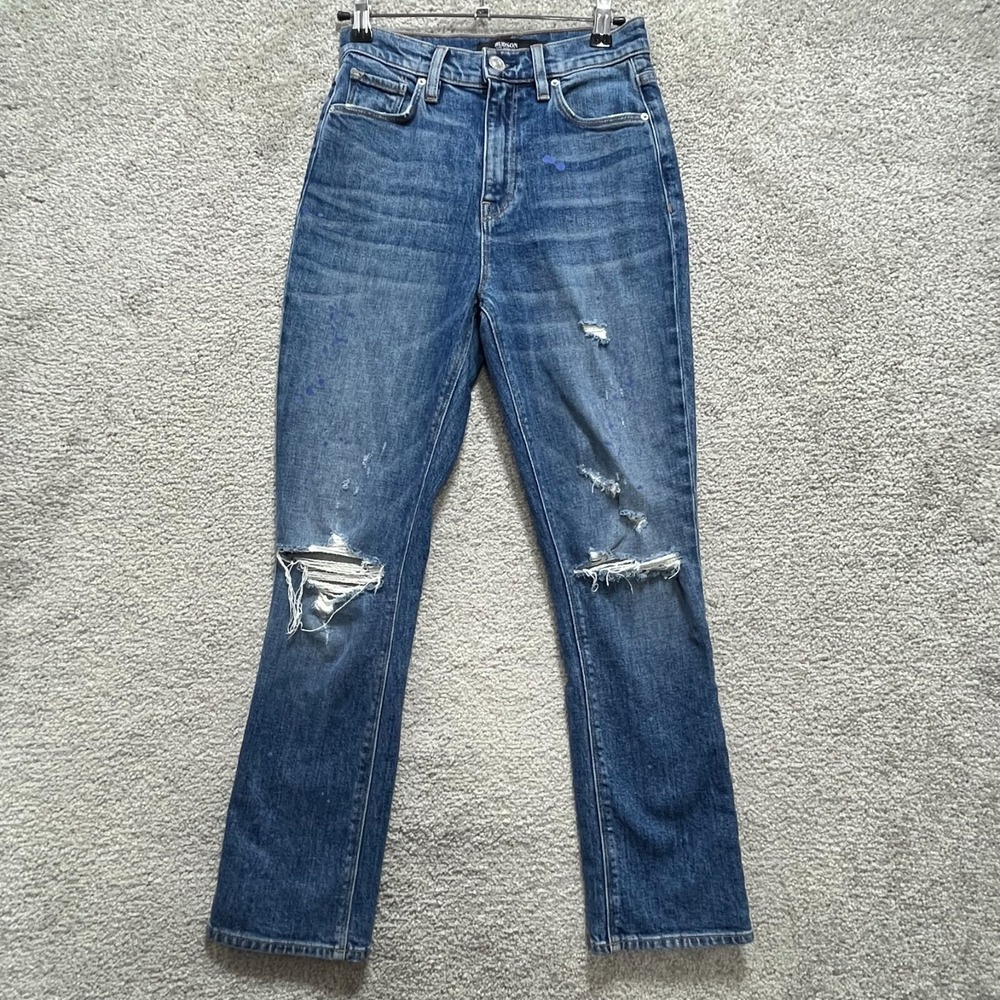 Hudson‎ Jeans Women's 24 Blue Distressed Holly Straight Leg Mid Rise 5-Pocket